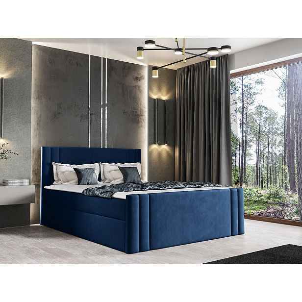 Americká manželská postel 160x200 VITORIA - modrá + topper ZDARMA