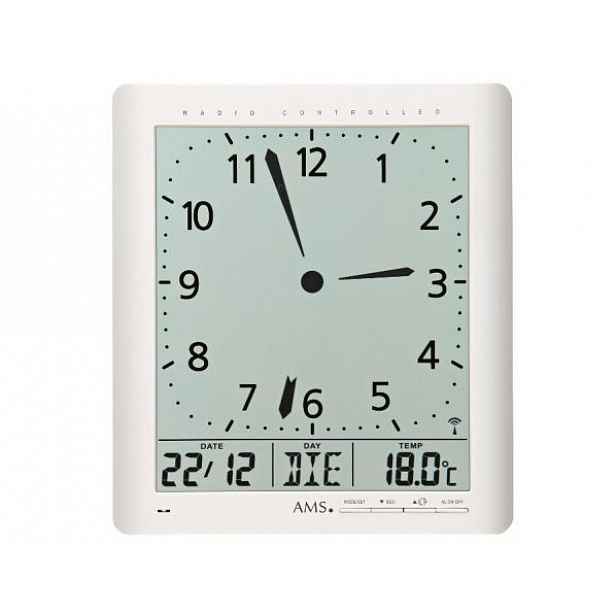 Digitální nástěnné i stolní hodiny 5896 AMS řízené rádiovým signálem 24cm
