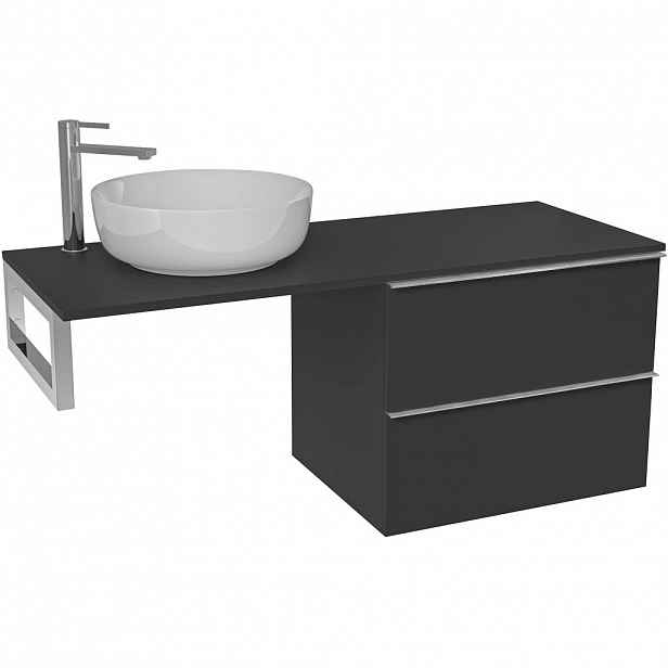 Koupelnová skříňka Velora - černá matná, úchytka chrom + deska pod umyvadlo Navira Slim - 18 mm + konzole chrom - 120x54,8x46,5 cm