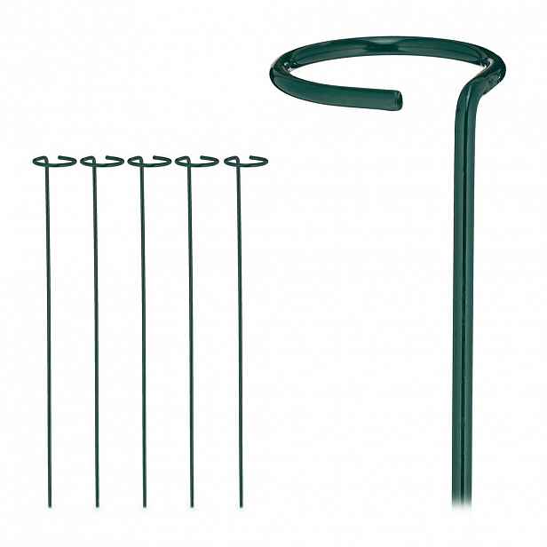 Relaxdays TYČE Tmavě zelené 6dílná-sada ocel s kroužkem 60 cm