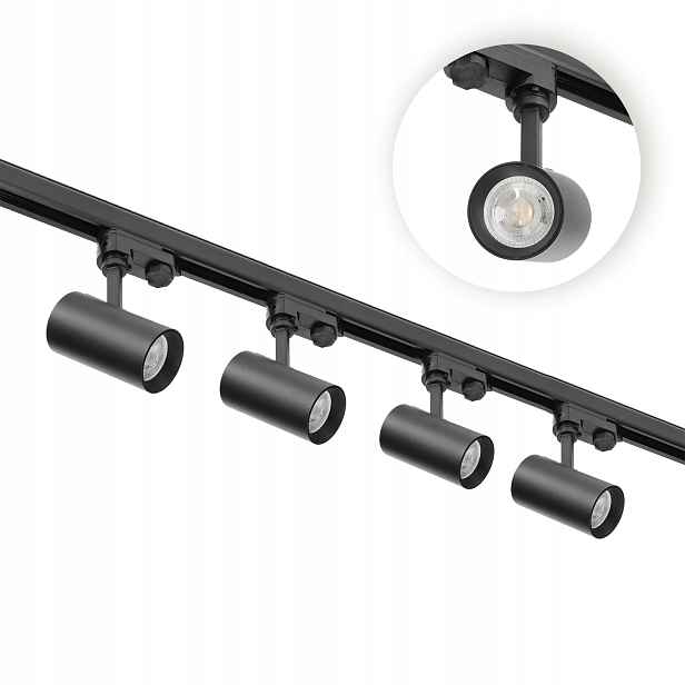 3-fázový kolejnicový set 4x lampa GU10 2x kolejnice 1 m přímá spojka Černá