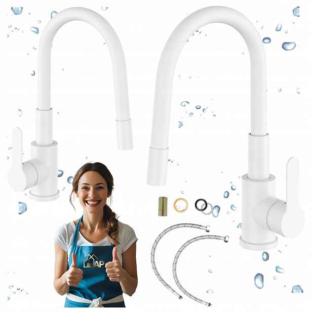 Dřezová Baterie Stojící Flex Flexibilní Ramínko Kuchyňský kohout Bílý