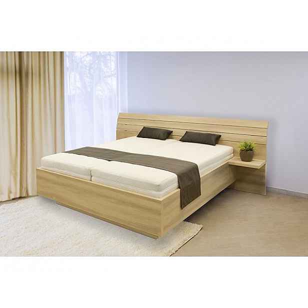 Dvoulůžková postel se zaobleným čelem Salina s ÚP šíře 180 cm, dub světlý, 180x200 cm, zásuvka (L+P, celkem 2 ks)