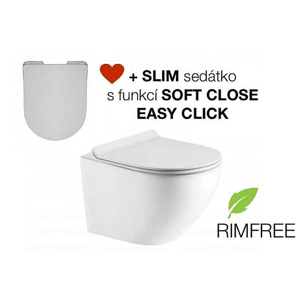 Eco produkty Ring Rimless - závěsné wc bez splachovacího okruhu - včetně slim soft close sedátka