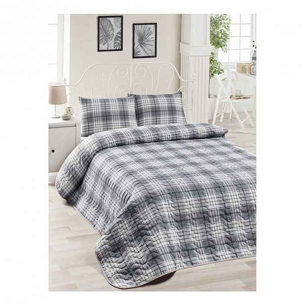 Set bavlněného šedého přehozu přes postel a 2 povlaků na polštáře Harro Mento, 200 x 220 cm