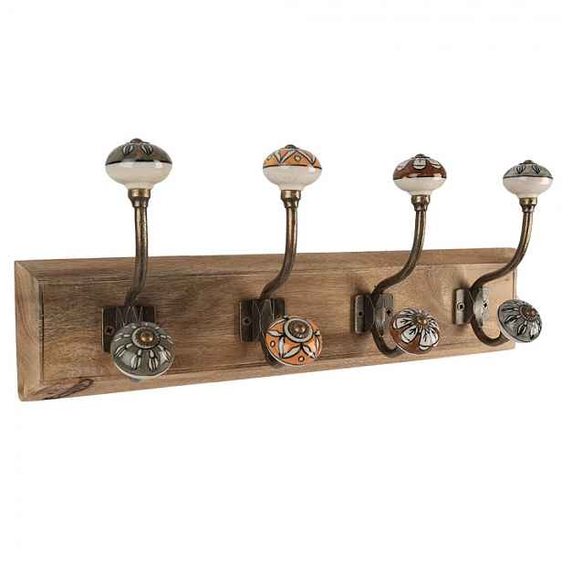 Věšák s dřevěnou deskou a malovanými knopkami - 45*11*18 cm Clayre & Eef