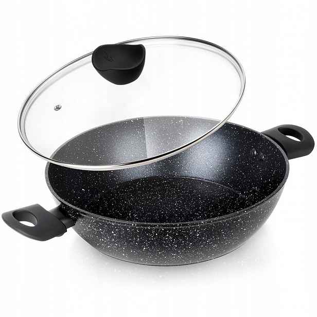 Hluboká Granitová Pánev 28 CM 3,5 L Se Skleněnou Indukční Poklicí