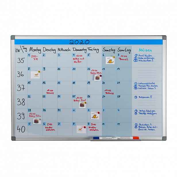 Relaxdays WHITEBOARD bílá stříbrná magnetické týdenní plánovač