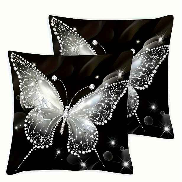 TEMU Sada 2 Kusů, Elegantní Vzpěrná Vložka S Motýlem Diamond 45x45cm, 2D Plochý Potisk, 100% Polyesterová Vlákna, Jablková Kůže, Jednostranný Potisk,