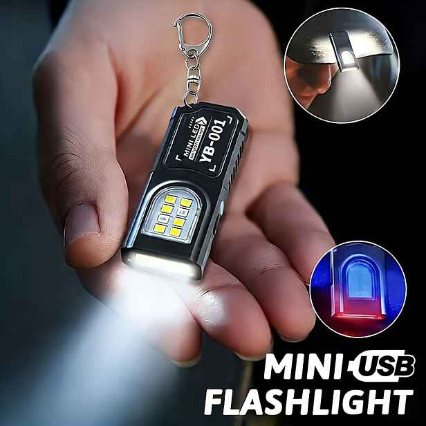 TEMU B Dobíjecí Mini Svítilna na Klíče, Kompaktní Noční Světlo Vhodné pro Noční Práci, Běh, Chůzi, Kempování, s Upozorněním na Nabíjení