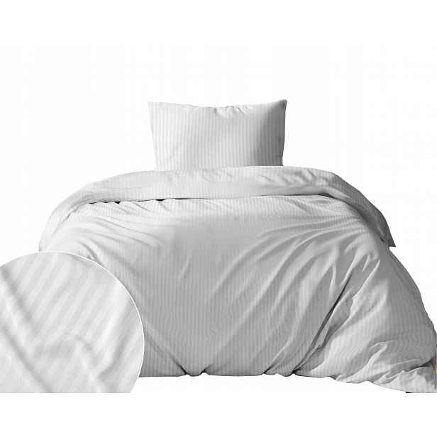 Povlečení damaškové 140x200 bílá jednobarevné proužky 1 cm Pure