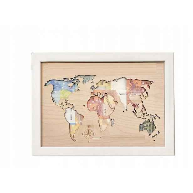 Dřevěný Rámeček Grandora Na Peníze A Fotografie 30 X 21 CM Mapa Světa