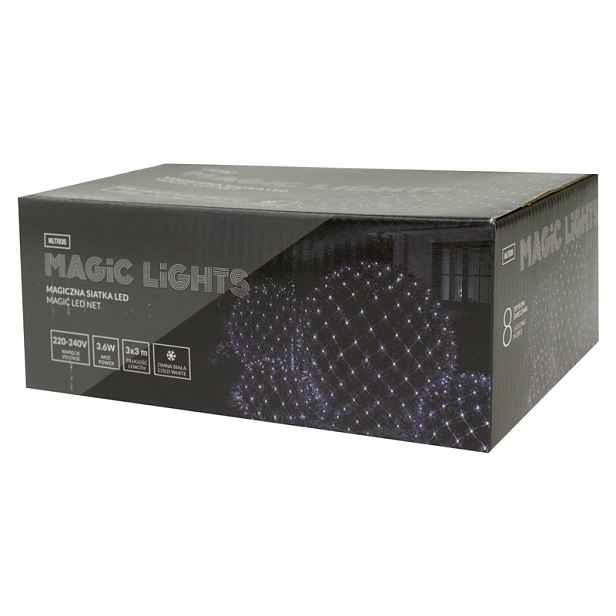 Ecolight světelná síť 3x3 m, černý kabel, 240 Led, 8 režimů, IP44, 8000K (studená bílá)
