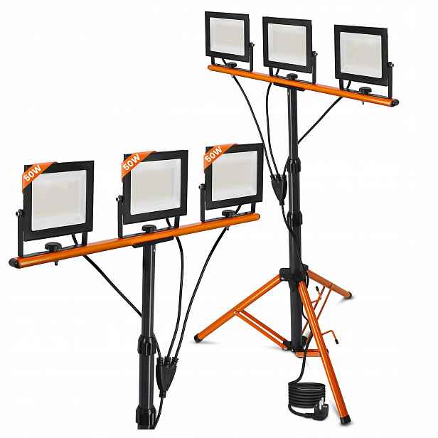 Halogenový Led stativ Stavební zářič 3x 50W 16500lm Lampa na stojanu