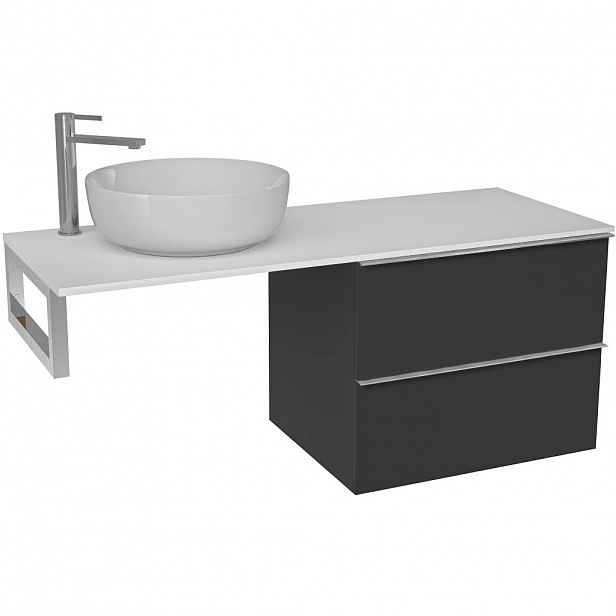 Koupelnová skříňka Velora - černá matná, úchytka chrom + deska z lit. mramoru Elanys - 12 mm + konzole chrom - 120x54,2x46,5 cm