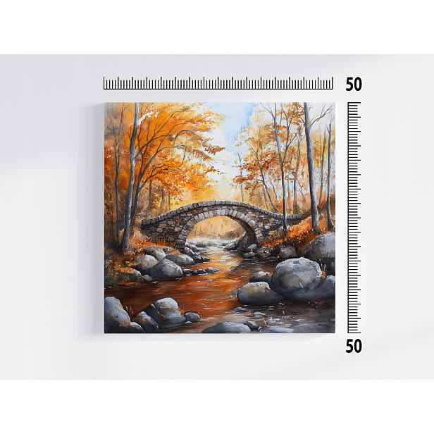 Obraz Na Plátně Canvas Krajina Podzim Les Stromy Řeka Kamenný Most 50x50