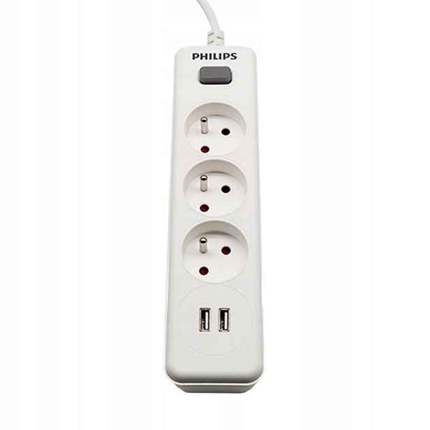 Prodlužovací Kabel Philips lišta 3 zásuvky 2 Usb 2 m bílý 10 A