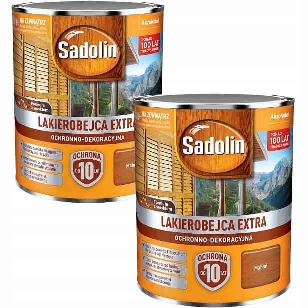 Sada Sadolin Extra 2x0,75L Ochranný Lak Na Dřevo Mahagon 1,5L