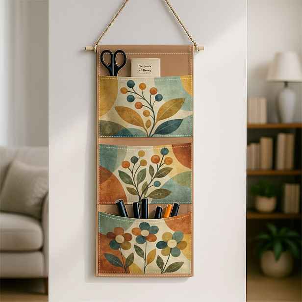 TEMU 1 ks Minimalistický lidový dekor - Abstraktní květinový listový design, nástěnný organizér, ideální do šatníku kuchyně, 3patrová závěsná úložná