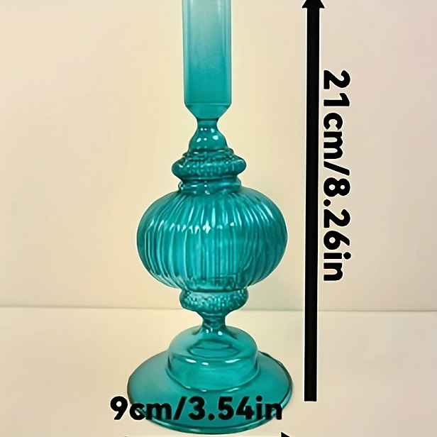 TEMU Sada 2 kusů, skleněné svícny v barvě jezerní zeleně, výška 21 cm, průměr ústí 2,5 cm, vhodné pro Vánoce, sváteční dekorace domova, večírky a
