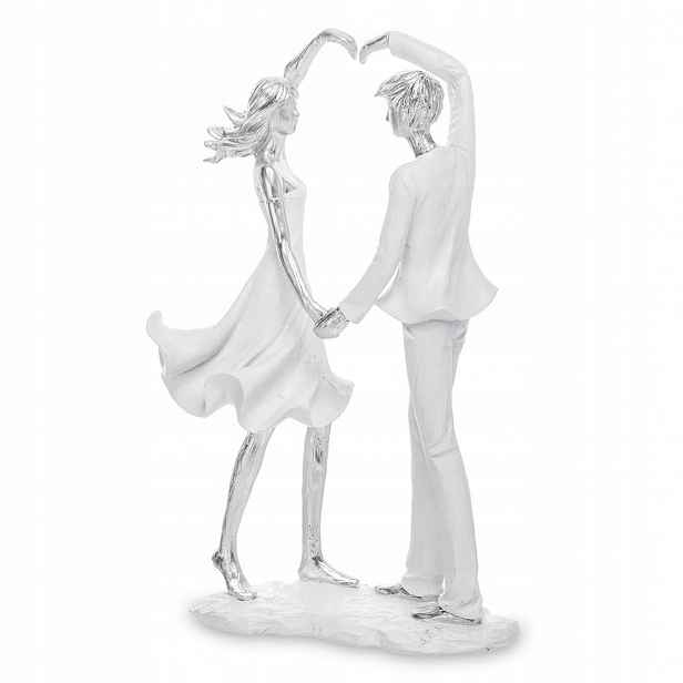 Figurka Zamilovaný Pár Se Srdcem 27 cm Bílá Stříbrná Romantická Srdce 25 30