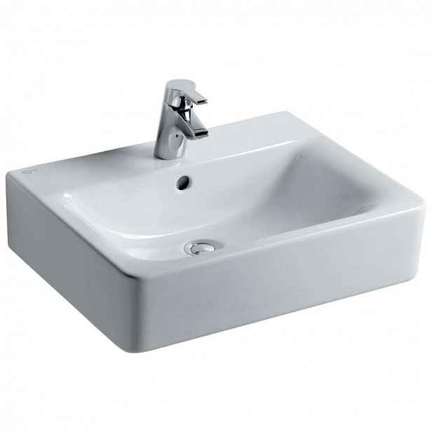Ideal Standard Connect - Umyvadlo Cube, 55x46x18 cm, s přepadem, otvor pro baterii, s Ideal Plus, bílá E7139MA
