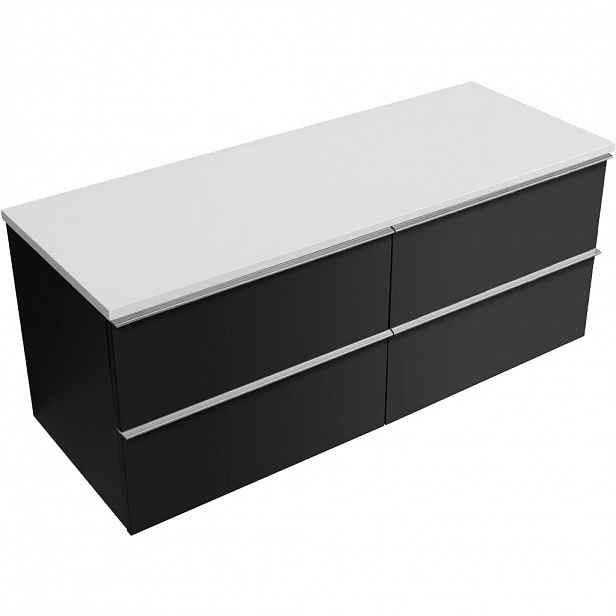 Koupelnová skříňka Velora - černá matná, úchytka chrom + deska z lit. mramoru Elanys - 12 mm - bílá matná - 120x54,2x46,5 cm
