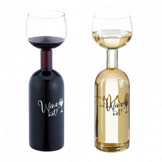 Relaxdays SKLENICE Transparentní 750 ml sklo s nápisem Wine not