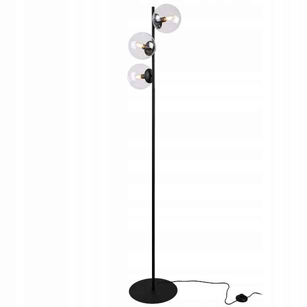 Stojací Lampa Podlahová Černá Loftová Skleněná Průhledná Koule Moderní