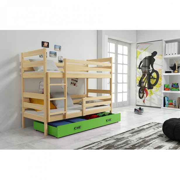 Dětská patrová postel ERYK 200x90 cm Zelená Borovice