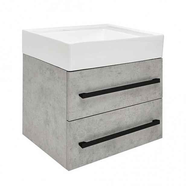 Koupelnová skříňka s umyvadlem a černou úchytkou SAT Cube Way 60x53x46 cm beton mat CUBE46C602BESATCW