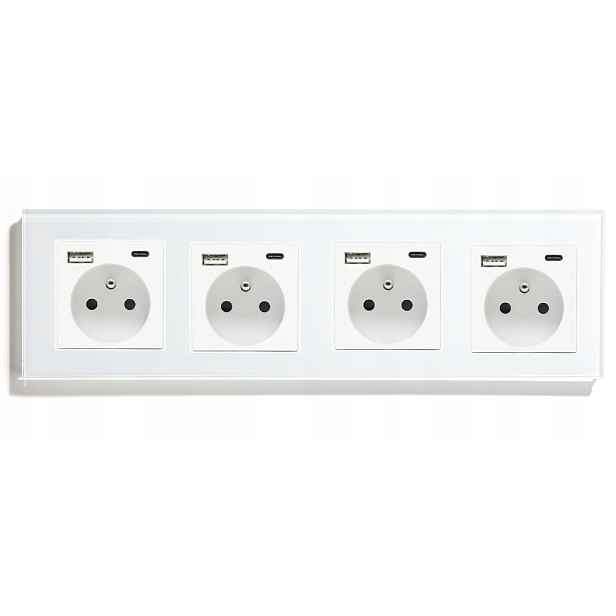 Čtyřnásobná Skleněná Elektrická Zásuvka Usb C
