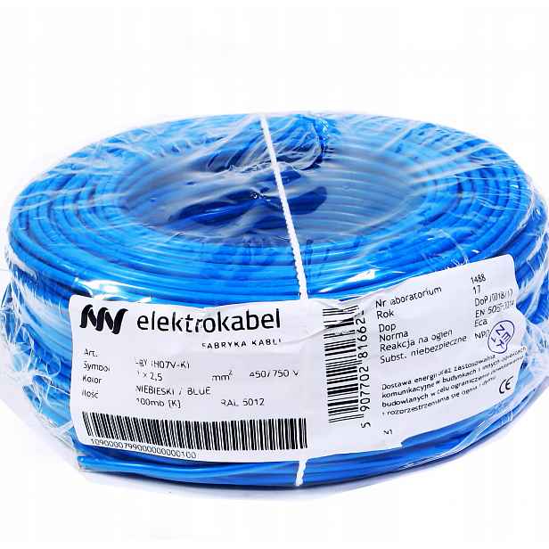 Kabel Lgy 2,5mm 2,5 modrý měděný 750V 100m puk