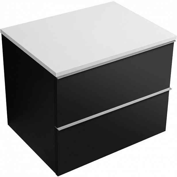Koupelnová skříňka Velora - černá matná, úchytka chrom + deska z lit. mramoru Elanys - 12 mm - bílá matná - 60x54,2x46,5 cm