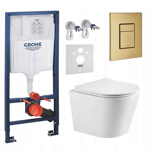 Podomítkový Wc set Grohe s mísou Elanta a tlačítkem zlatý kartáčovaný