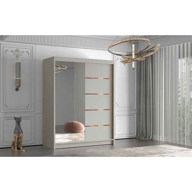 Šatní skříň se zrcadlem MILINA - 150 cm, kašmír