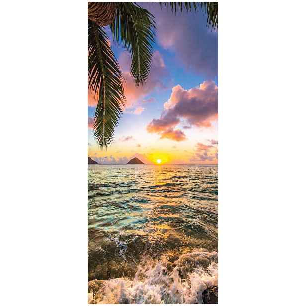 Vliesová fototapeta Západ slunce Oceán Palmy Tropiky 91x211 lepidlo