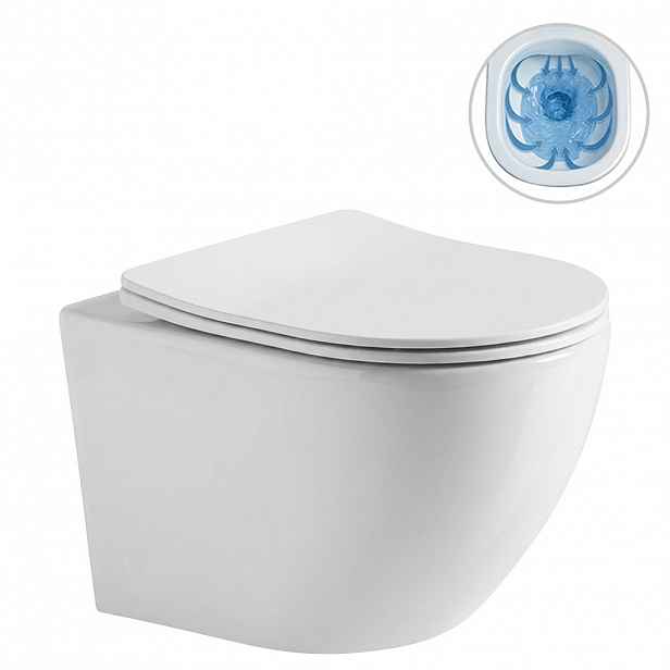 WC závěsné Cesso, Rimless - bezokrajové splachování + Slim/SoftClose sedátko - bílá lesklá - 49x36 cm