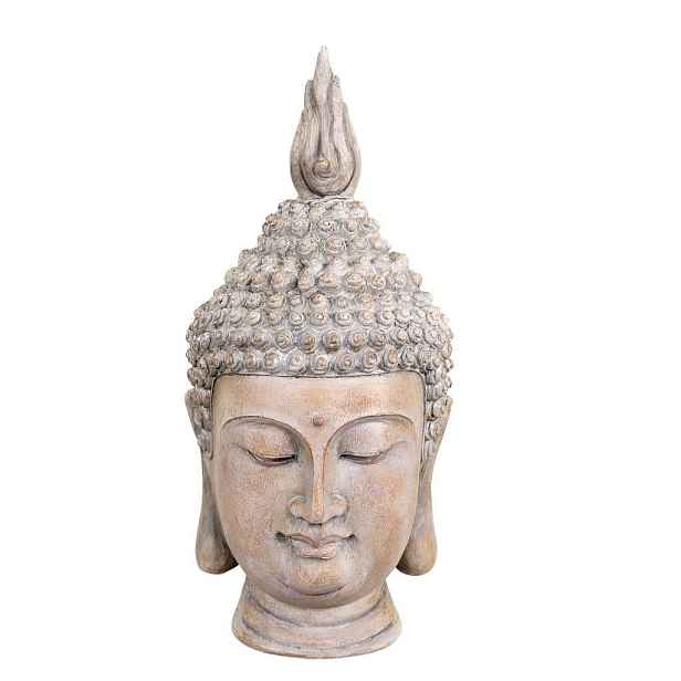 Béžová antik dekorace hlava Buddha - 11*15*28 cm Chic Antique