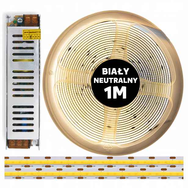 Set 1M Led pásek Cob 480 diod 4000K neutrální bílá 24V 10W napájecí zdroj