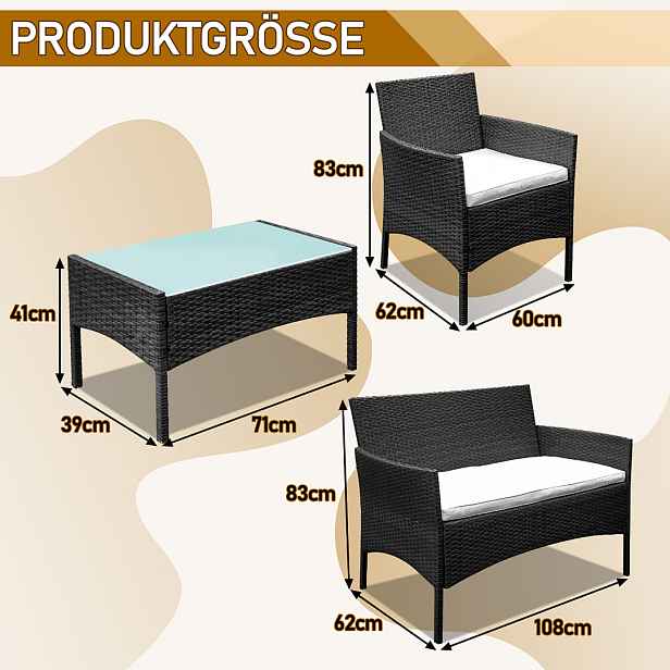 TEMU Zahradní nábytek černá/hnědá balkónový nábytek zahradní nábytek poly křeslo polyratanová sedací souprava jídelní souprava sedací skupina 4ks