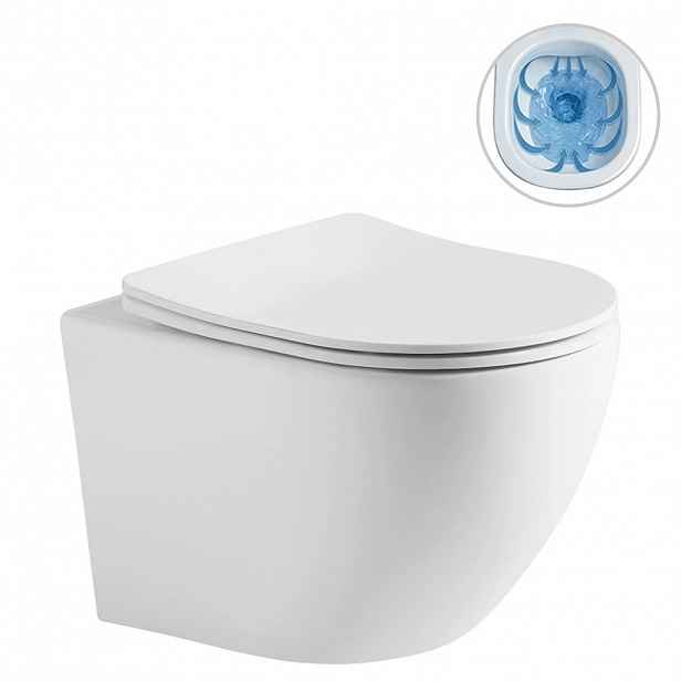 WC závěsné Cesso, Rimless - bezokrajové splachování + Slim/SoftClose sedátko - bílá matná - 49x36 cm