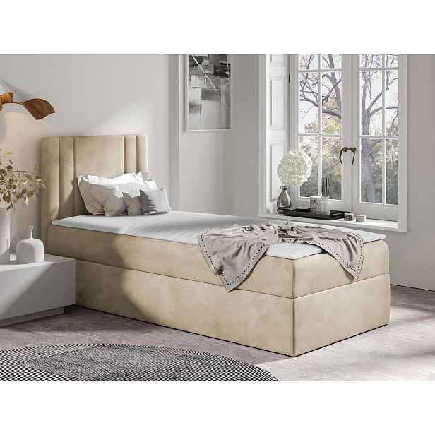 Americká jednolůžková postel 100x200 VITORIA MINI - béžová, levé provedení + topper ZDARMA