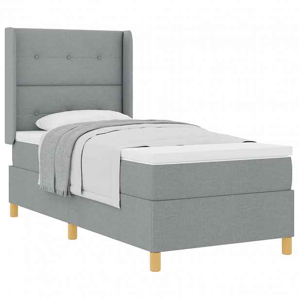 vidaXL Postel s boxspringem s čelo Světle šedá 100 x 200 cm textil