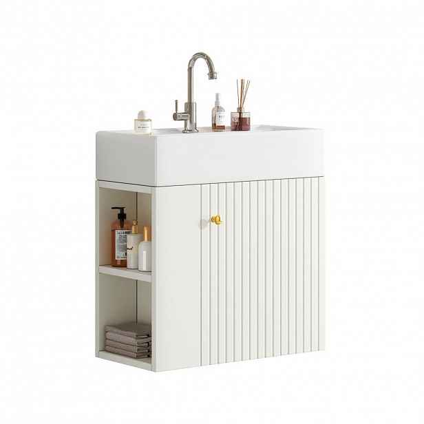 OKWISH KOUPELNOVÁ skříňka s umyvadlem 55 cm bílá z dřevotřísky s úložným prostorem