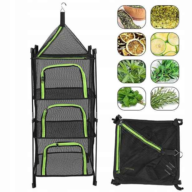 Sušička Závěsná síťka na sušení hub bylin, skládací, 4 vrstvy, 94 cm