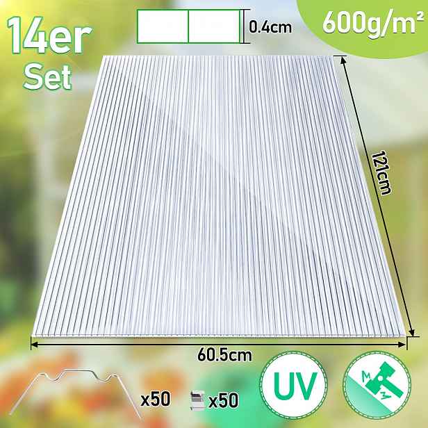 TEMU Průhledné skleníkové desky s dvojitou stěnou 5/14, polykarbonátové duté panely 121 x 60,5 cm, odolné vícevrstvé desky 4-8 mm pro krytí skleníků