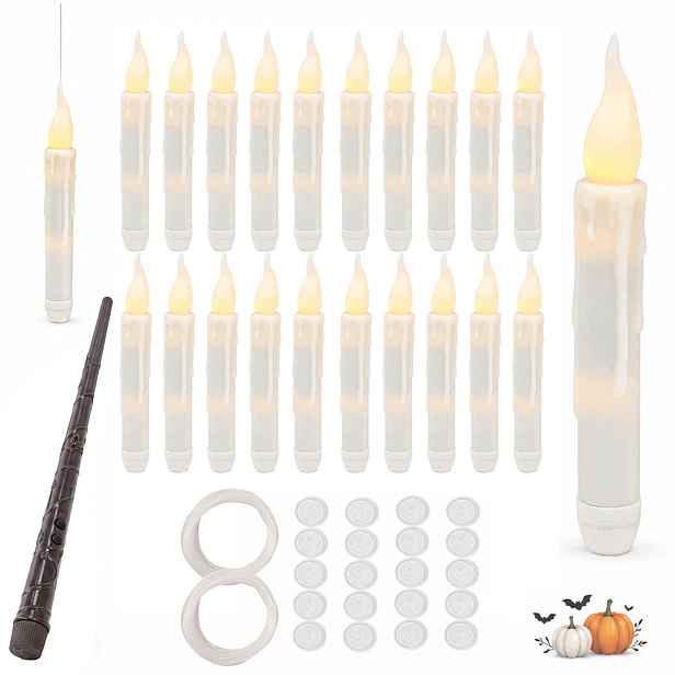 Závěsné Led svíčky s kouzelnou hůlkou Halloweenská dekorace, 24 kusů
