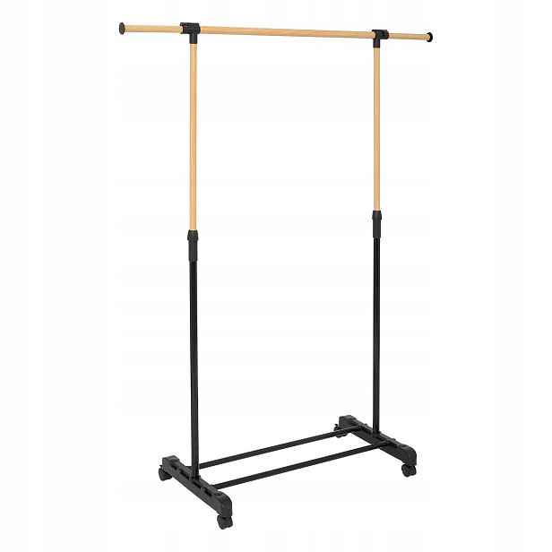 Regulovatelný mobilní věšák na oblečení 122 cm Černá šatní skříň Loft s kolečky