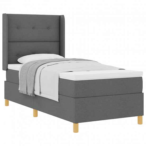 vidaXL Postel s boxspringem s čelo Tmavě šedá 100 x 200 cm textil